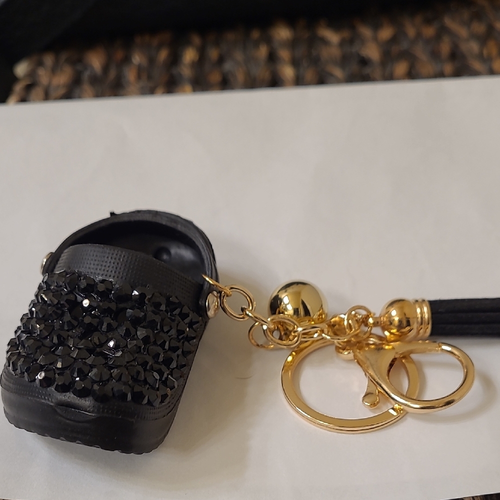 Black Bejeweled Shoe Keychain with Gold Accents